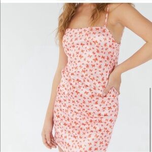 Urban Outfitters Satin Pink Orange Butterfly Mini Slip Dress Spaghetti Strap